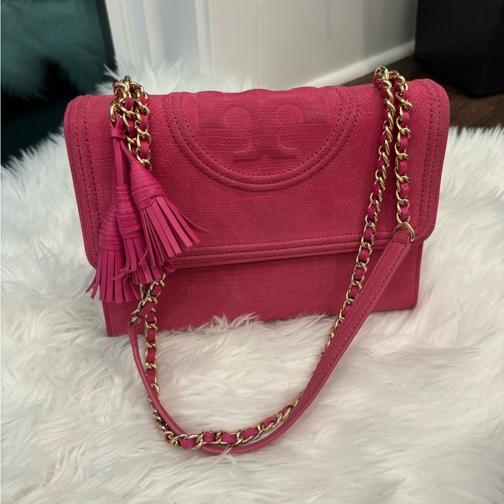 Tory Burch Medium Fleming Snake-Embossed Shoulder Bag